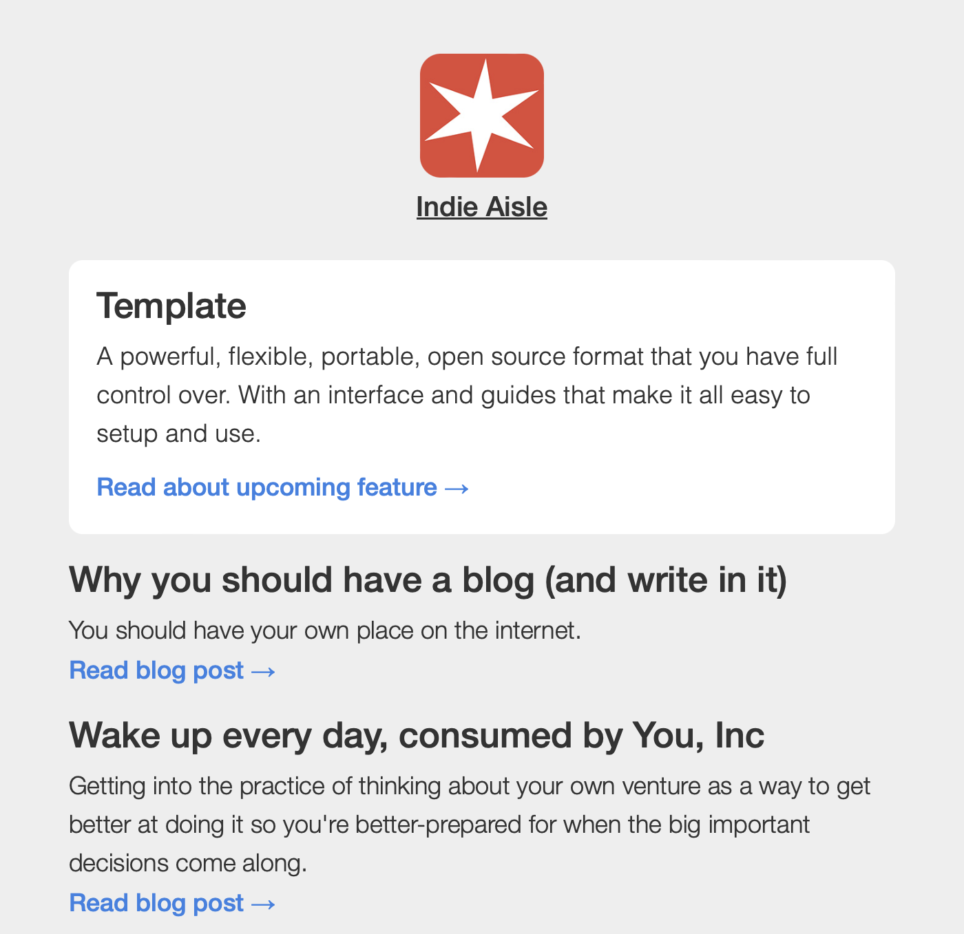 Screenshot of newsletter template example