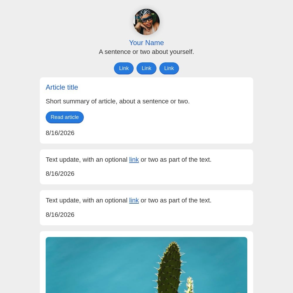 Screenshot of example updates